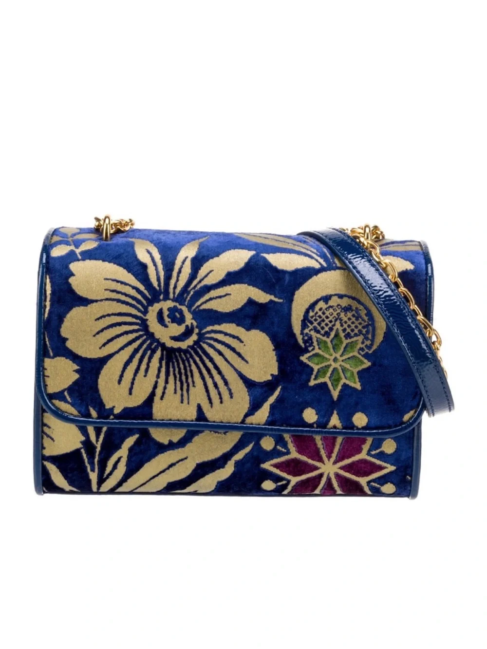 Tory Burch blue velvet floral handbag